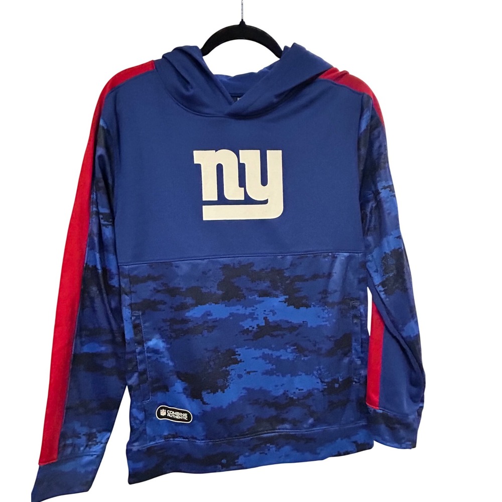 NFL New York Giants Hoodie Kids Size L 14/16‎ Blue Red Camo Pullover